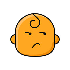 Upset baby face emoticon colored line icon