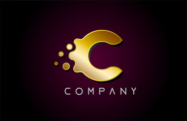 C gold golden letter logo icon. Creative alphabet design for company and business