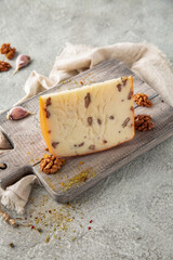 Cheese with walnuts. Useful nutritious diet veggie food.