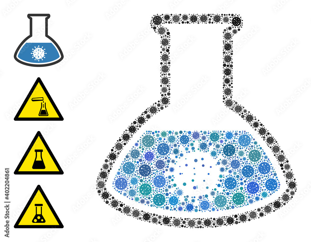 Poster covid analysis flask covid mosaic icon. covid analysis flask collage is created from random covid pa