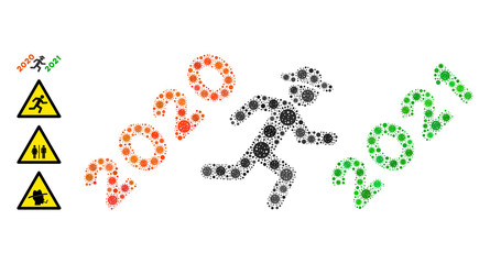 Gentleman run to 2021 bacteria mosaic icon. Gentleman run to 2021 collage is done from random bacteria icons. Bonus pictograms are added. Flat style.