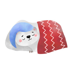 Cute polar bear sleeping illustration, christmas