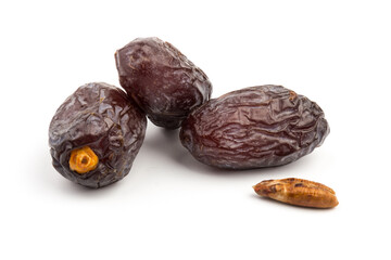 Dried dates fruits isolated on white background