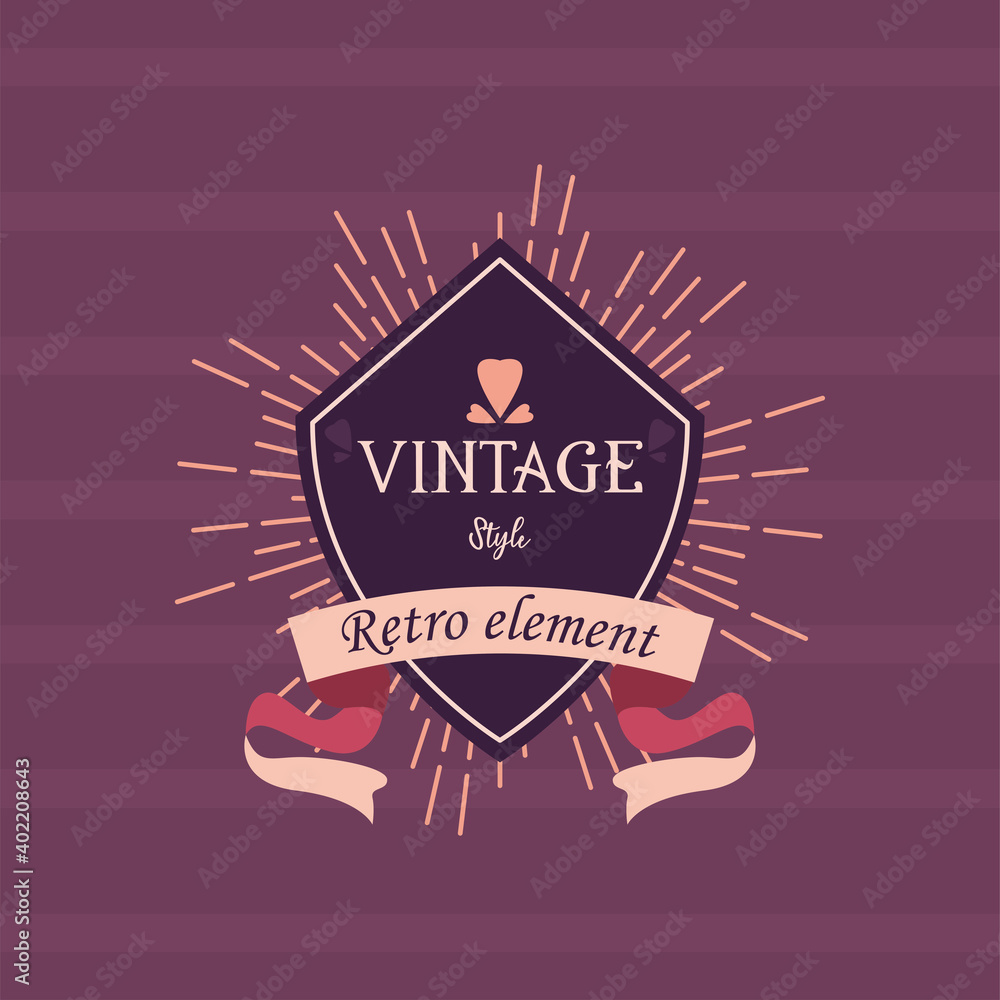 Aufkleber vintage style shield label with ribbon retro element vector design