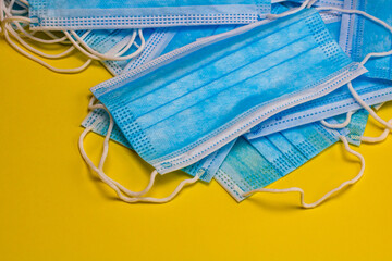 Close up and detail of medical hygienic mask, face protective surgical masks isolated.