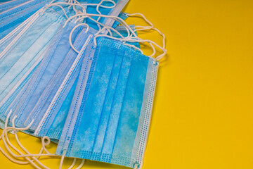 Close up and detail of medical hygienic mask, face protective surgical masks isolated.