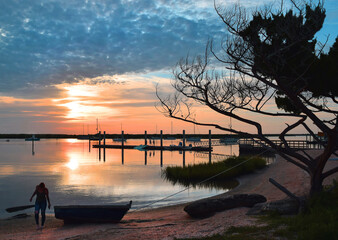 Salt Run Sunrise Silhouetted Woman in Saint Augustine Florida