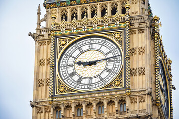 Close-up of the clock face of Big Ben, London. UK