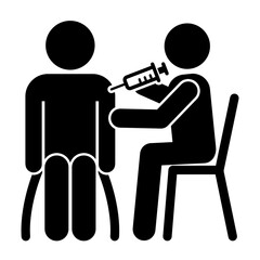 gz981 GrafikZeichnung - german - Impfstoff - Arzt / Doktor mit Spritze und Patient Symbol - english - vaccination centre - doctor with syringe and adult patient sign. - square template xxl g10055