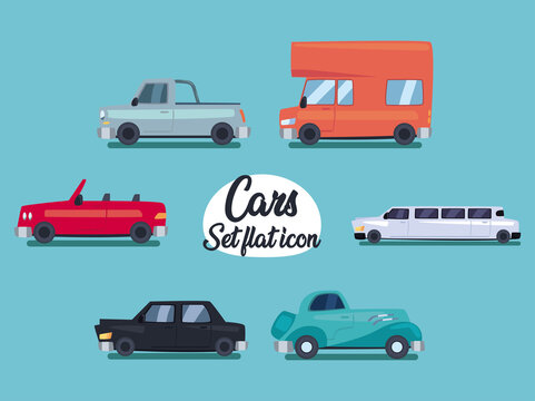 cars set of flat icons vector design