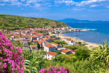 Sand island of Susak beach and coastline colorful nature view