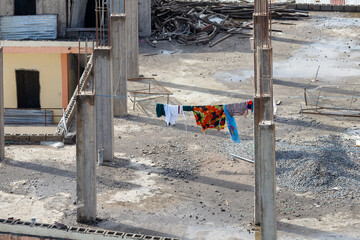 drying clothes in the yard
