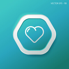 Heart Icon on hexagon blue Internet Button Original Illustration