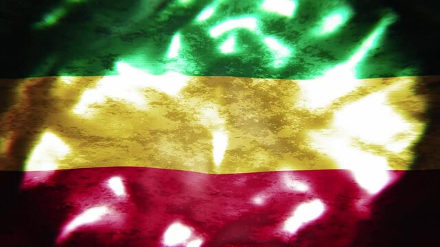 Realistic looping 3D animation of the grungy Rastafarian flag rendered in UHD