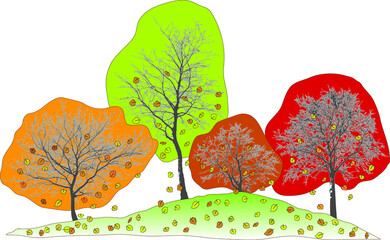Vector image of natural trees with falling leaves