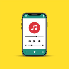 Mobile music player. Smartphone player. Template media player, app interface. Smartphone music player user interface concept. Vector illustration.