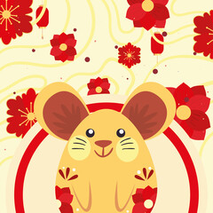 Chinese new year 2021 mouse with red flowers vector design