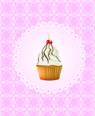 Pink card with cupcake, vector