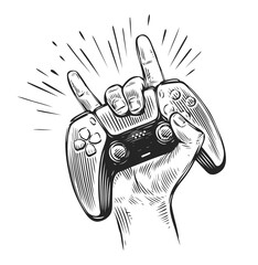 Game controller in hand. Video gamepad sketch vector illustration © ~ Bitter ~
