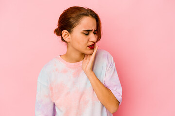 Young arab mixed race woman having a strong teeth pain, molar ache.