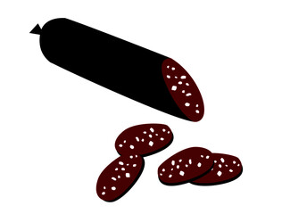 Sliced salami. Stick of sausage isolated on white background. Vector image for illustrations.