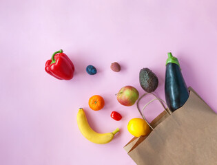 Shopping paper bag with different fruits and vegetables
