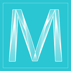 Decorative vector font. Stylized letter M. Isolated symbol on blue background.
