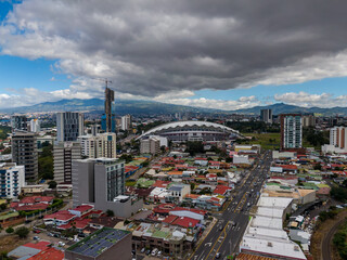 Naklejka premium Beautiful aerial view of the city of San Jose Costa Rica and the Central Park of the Sabana
