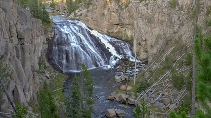 afternoon view of gibbon falls in yellowstone