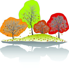 Vector illustration of natural trees with falling leaves