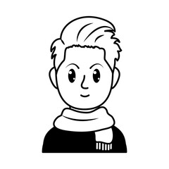 cartoon man wearing a scarf, line style