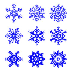 Set of 9 unique snowflakes. This set of snowflakes is perfect for any creative work. Design a print on a warm winter sweater. Create window stickers, card designs