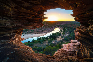 sunrise at natures window in kalbarri national park, western australia