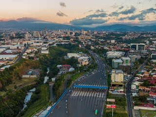 Beautiful aerial view of the city of San Jose Costa Rica and the Central Park of the Sabana