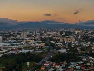 Beautiful aerial view of the city of San Jose Costa Rica and the Central Park of the Sabana