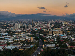 Fototapeta na wymiar Beautiful aerial view of the city of San Jose Costa Rica and the Central Park of the Sabana