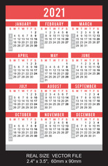 Pocket calendar 2021, start on Sunday, vector