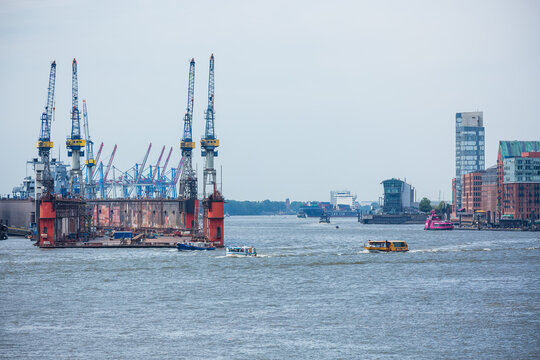 Hamburg, Germany: Blohm+Voss shipbuilding company dockyard