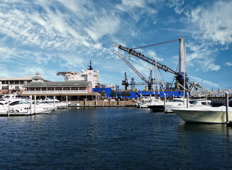 Cranes loading and unloading supplies and cargo at the Port of Pensacola