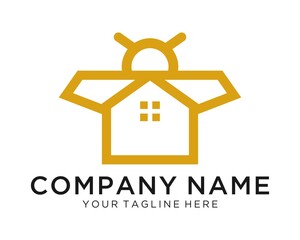 Abstract minimalist lineart Bee house logo icon vector template on white background