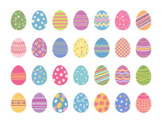Set of Easter eggs in cartoon flat style. Vector illustration on white background