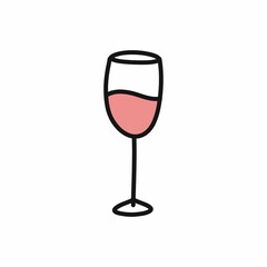 glass of wine doodle icon, vector color illustration