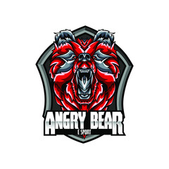 bear head mascot logo design vector with a modern color concept and badge emblem style for sports team. Angry bear illustration tshirt printing.