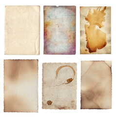Set of Old various vintage rough paper with scratches and stains texture