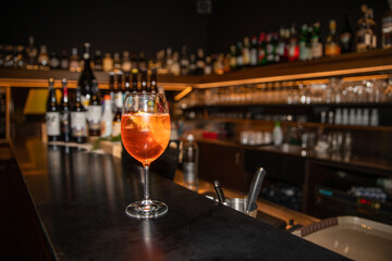 Italian cocktail drink on bar counter in a pub or restaurant
