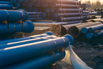 Cast iron pipes for sewerage ready for transportation and logistic.