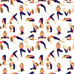 Yoga poses seamless pattern