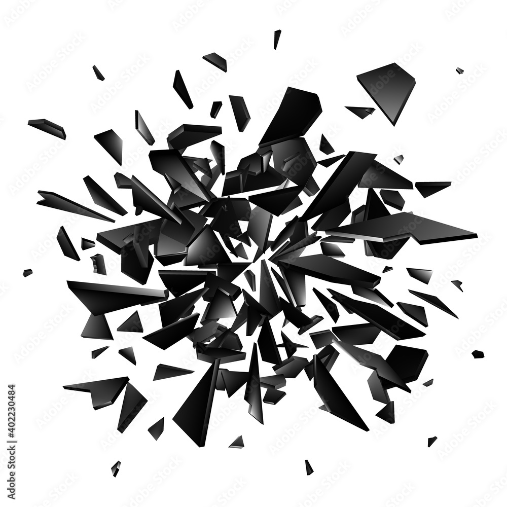 Poster shards of broken glass on white background. abstract explosion. vector background