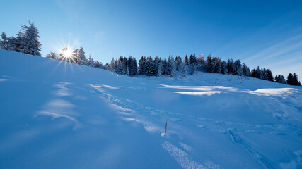 Fototapeta premium Winter an der Rossfeld Panoramastraße, Berchtesgaden, Deutschland