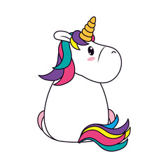 unicorn sitting back, line and fill style